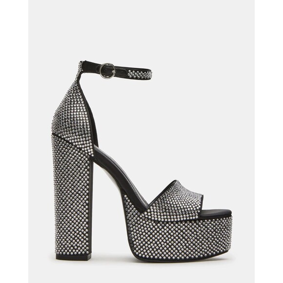 Steve Madden Glam Rhinestone Ankle Strap Crystal Platform Block Heel Sandal 9M - Picture 3 of 15